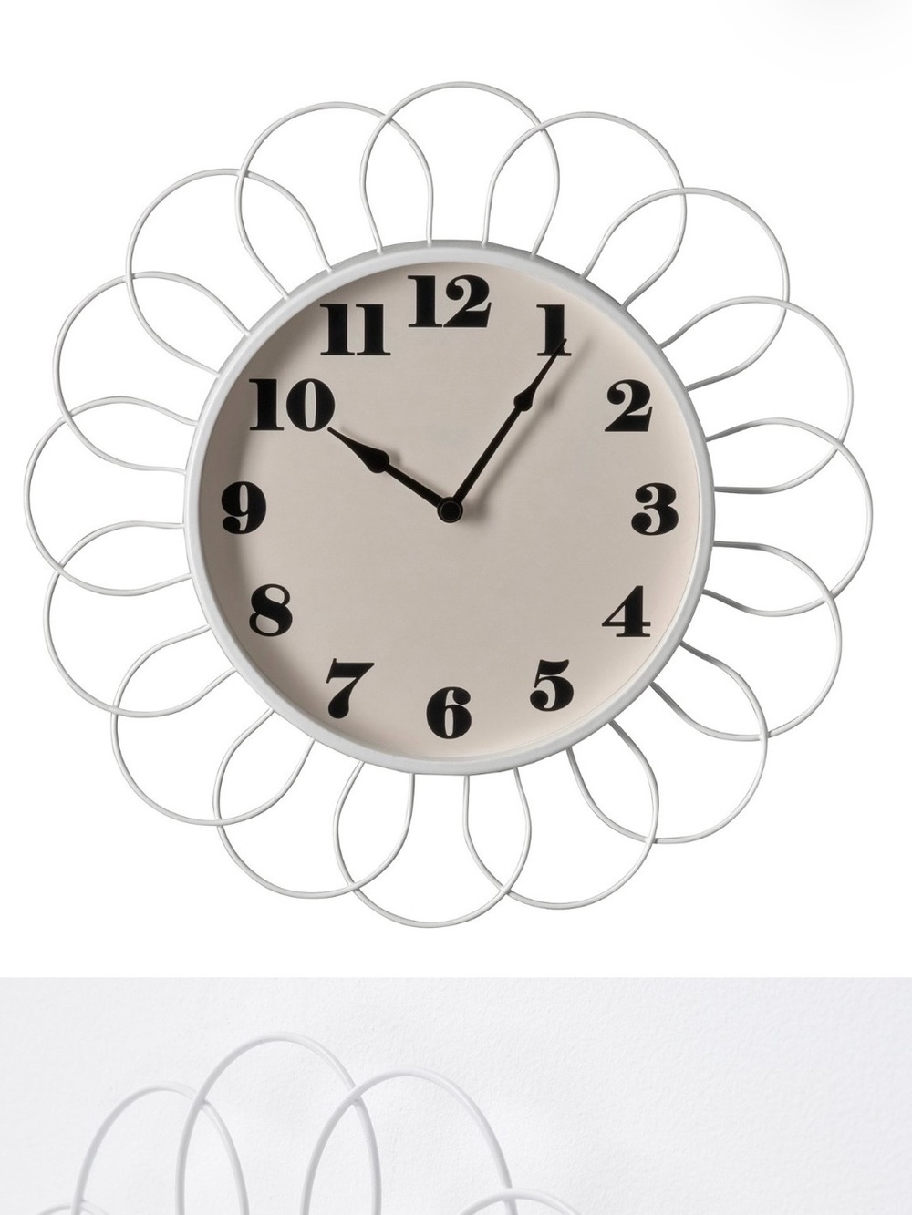 White Floral Metal Wall Clock - IKEA
